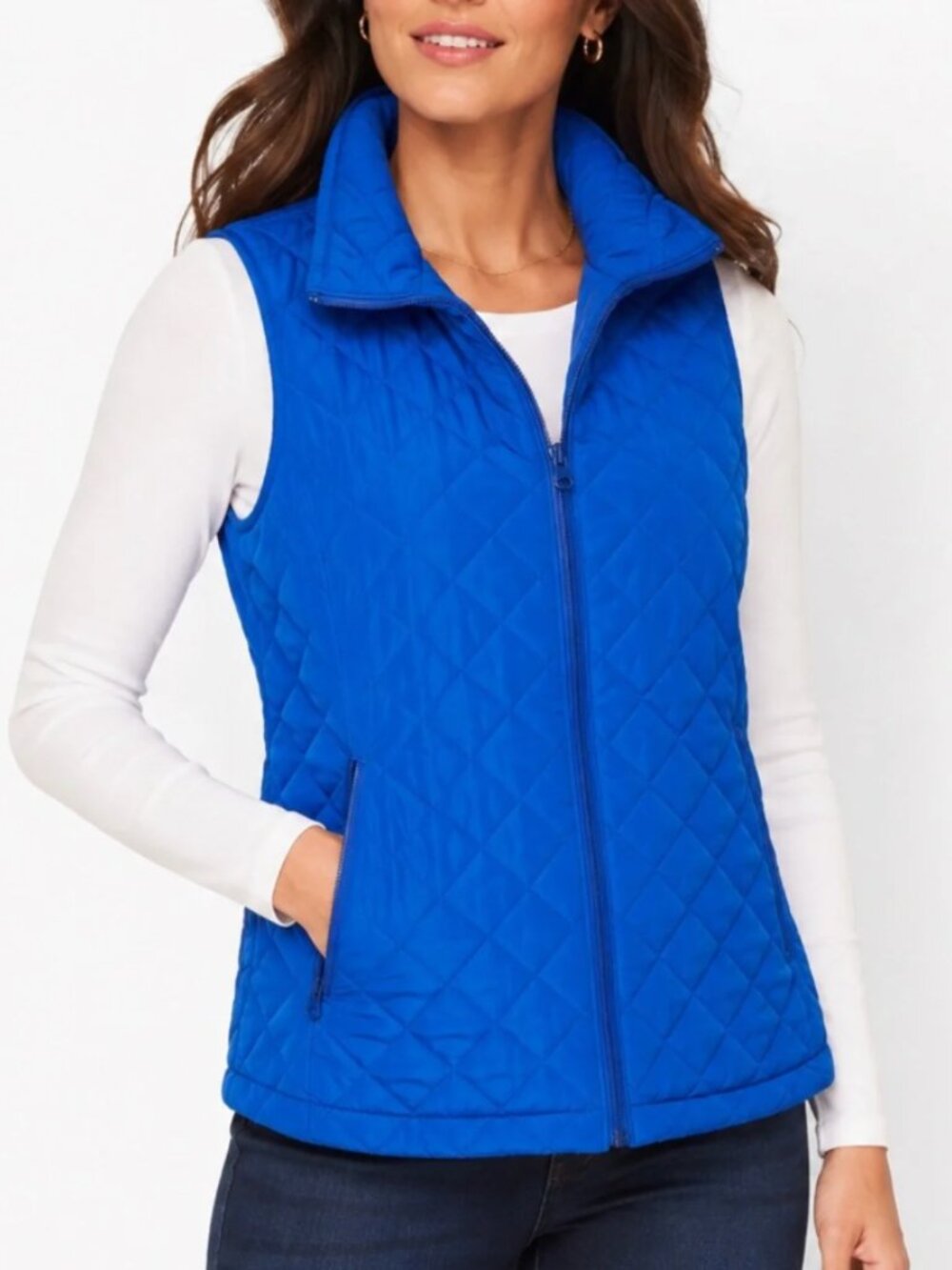 Talbots Electric Blue Quilted Hooded Vest
